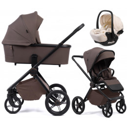 Детская коляска Peppy Monaco Plus 3 в 1 с автокреслом Verona Beige Brownie (коричневый), рама черная
