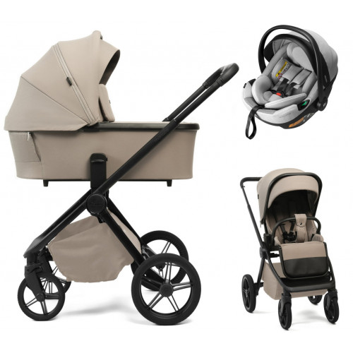 Детская коляска Peppy Monaco Plus 3 в 1 с автокреслом Welldon Crown 2 Grey Sandstone (песочный), рама черная