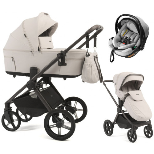Детская коляска Peppy Soho 3 в 1 с автокреслом Welldon Crown 2 Grey Taupe (бежевый), рама серо-бежевый