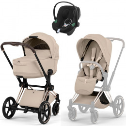 Коляска Cybex Priam V Rosegold Style Aton B2 Volcano Black 3 в 1 Cozy Beige