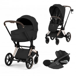 Купить коляску 3в1 Cybex Priam 5 Style, в цвете Sepia Black (шасси Rose Gold) + автокресло Cybex Cloud T