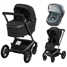 Детская коляска Maxi-Cosi Fame 3 в 1 с автокреслом Coral 360 Essential grey Twillic Black/Черный