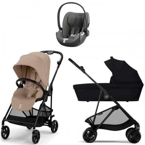 Коляска Cybex Melio Carbon Cloud T i-Size Mirage Grey 3 в 1 Almond Beige/Magic Black с дождевиками