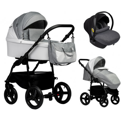 Детская коляска Indigo Impulse Eco 3 в 1 с автокреслом Avionaut Cosmo Grey Ie03 белая кожа/серый