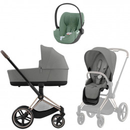 Коляска Cybex Priam IV Rosegold complete Cloud T Leaf Green Plus Base T 3 в 1 Mirage Grey
