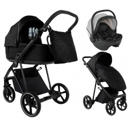 Детская коляска Roan Sol Vintage Leather 2.0 3 в 1 с автокреслом Pituso Baesa Pro Black,Beige Canopy SL/10/L Black/Black/руч.Черный