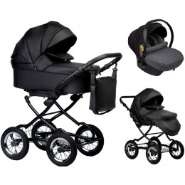 Детская коляска Indigo Barbara Eco Classic 3 в 1 с автокреслом Avionaut Cosmo Grey Be03 черная кожа
