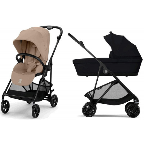 Коляска Cybex Melio Carbon Cloud T i-Size Mirage Grey 3 в 1 Almond Beige/Magic Black с дождевиками