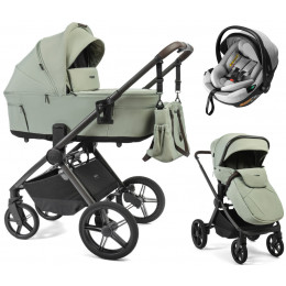 Детская коляска Peppy Soho 3 в 1 с автокреслом Welldon Crown 2 Grey Oregano (орегано), рама серо-бежевый