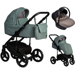 Детская коляска Indigo Lamar 3 в 1 с автокреслом Avionaut Cosmo Beige La05 шалфей кожа