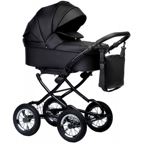 Детская коляска Indigo Barbara Eco Classic 3 в 1 с автокреслом Avionaut Cosmo Grey Be03 черная кожа