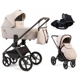 Детская коляска Peppy Monaco Thermo 3 в 1 с автокреслом Verona Black Beige (молочный), рама серо-коричневая