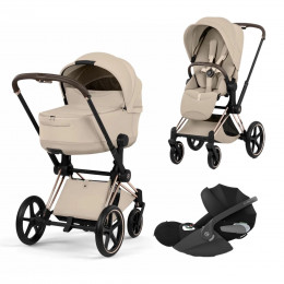 Купить коляску 3в1 Cybex Priam 5 Style, в цвете Cozy Beige (шасси Rose Gold) + автокресло Cybex Cloud T
