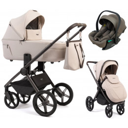 Детская коляска Peppy Monaco Thermo 3 в 1 с автокреслом Jet Brown Beige (молочный), рама серо-коричневая