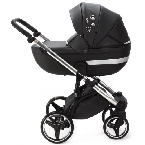Детская коляска Adamex Cortina Deluxe 3 в 1 CT334/A (ЧЕРН.КОЖА+СЕРЕБ.ОТДЕЛКА+ХРОМ РАМА)