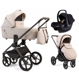 Детская коляска Peppy Monaco Thermo 3 в 1 с автокреслом Rise Black Beige (молочный), рама серо-коричневая