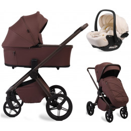 Детская коляска Peppy Monaco Plus 3 в 1 с автокреслом Verona Beige Burgundy (винный), рама коричневая