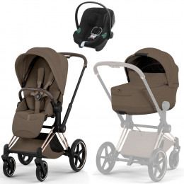 Коляска Cybex Priam V Rosegold Style Aton B2 Volcano Black 3 в 1 Coconut Brown