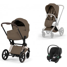 Коляска Cybex Priam V Rosegold Style Aton B2 Volcano Black 3 в 1 Coconut Brown