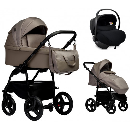 Детская коляска Indigo Impulse Eco 3 в 1 с автокреслом Avionaut Cosmo Black Ie05 т.бежевая кожа/т.бежевый