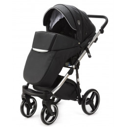 Детская коляска Adamex Cortina Deluxe 3 в 1 CT334/A (ЧЕРН.КОЖА+СЕРЕБ.ОТДЕЛКА+ХРОМ РАМА)