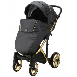 Детская коляска Adamex Chantal Special Edition Deluxe 3 в 1 C113 (ЧЕРН.ПЕРЛ.КОЖА+ЗОЛОТО РАМА)