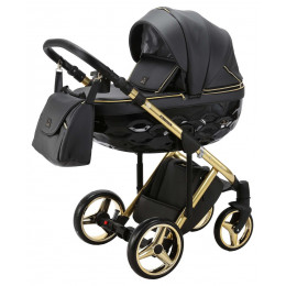 Детская коляска Adamex Chantal Special Edition Deluxe 3 в 1 C113 (ЧЕРН.ПЕРЛ.КОЖА+ЗОЛОТО РАМА)