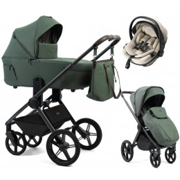 Детская коляска Peppy Monaco Thermo 3 в 1 с автокреслом Welldon Crown 2 Green (зеленый), рама серо-коричневая