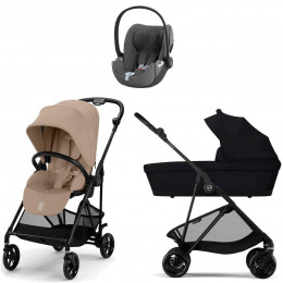 Коляска Cybex Melio Carbon Cloud T i-Size Mirage Grey Plus 3 в 1 Almond Beige/Magic Black с дождевиками