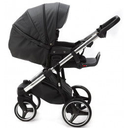 Детская коляска Adamex Cortina Deluxe 3 в 1 CT334/A (ЧЕРН.КОЖА+СЕРЕБ.ОТДЕЛКА+ХРОМ РАМА)