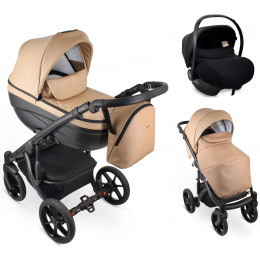 Детская коляска Bexa Ideal Eco 3 в 1 с автокреслом Avionaut Cosmo IE03 черный+т.бежевая кожа