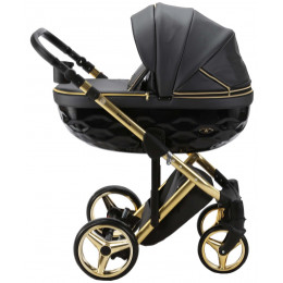 Детская коляска Adamex Chantal Special Edition Deluxe 3 в 1 C113 (ЧЕРН.ПЕРЛ.КОЖА+ЗОЛОТО РАМА)