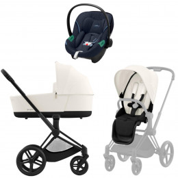 Коляска 3 в 1 Cybex Priam IV Matt Black complete и автокресло Aton S2 i-Size Ocean Blue Off White