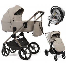 Детская коляска Peppy Monaco Thermo 3 в 1 с автокреслом Welldon Crown 2 Grey Latte (бежевый), рама бежевая