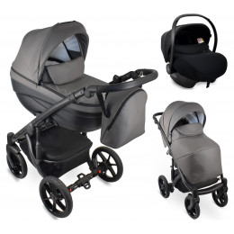 Детская коляска Bexa Ideal Eco 3 в 1 с автокреслом Avionaut Cosmo IE06 черный+т.серая кожа