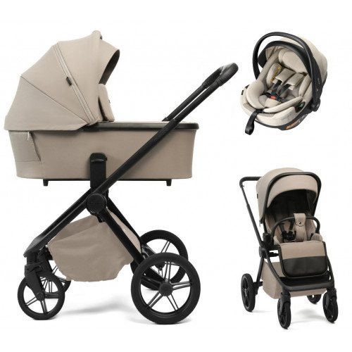 Детская коляска Peppy Monaco Plus 3 в 1 с автокреслом Welldon Crown 2 Beige Sandstone (песочный), рама черная