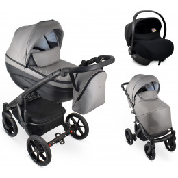 Детская коляска Bexa Ideal Eco 3 в 1 с автокреслом Avionaut Cosmo IE05 черный+св.серая кожа