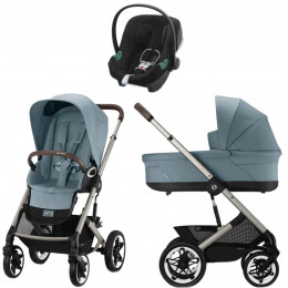 Коляска Cybex Talos S Lux TPE complete Aton B2 Volcano Black 3 в 1 Stormy Blue с дождевиками