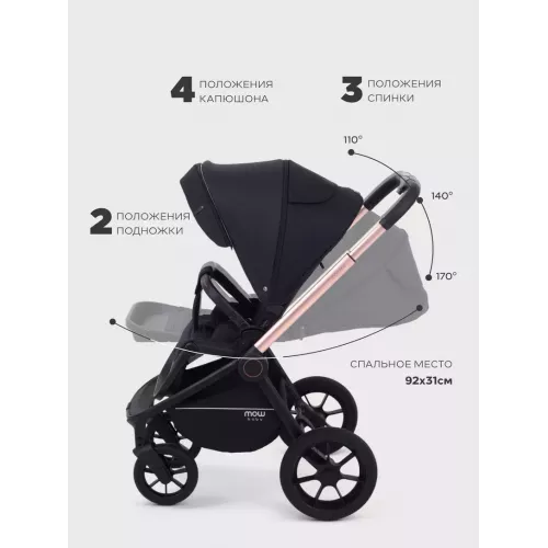 Коляска 3 в 1 Mowbaby Zoom Gold 2025 black