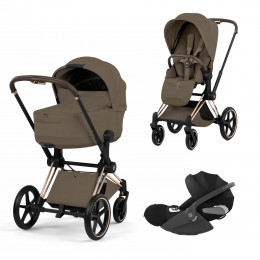 Купить коляску 3в1 Cybex Priam 5 Style, в цвете Coconut Brown (шасси Rose Gold) + автокресло Cybex Cloud T