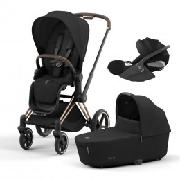 Купить коляску 3в1 Cybex Priam IV, в цвете Sepia Black (шасси Rose Gold) + автокресло Cybex Cloud T
