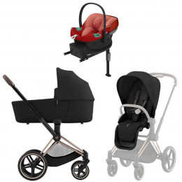 Коляска Cybex Priam IV Rosegold complete Aton S2 Hibiscus Red Base One 4 в 1 Sepia Black