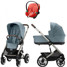 Коляска Cybex Talos S Lux TPE complete Aton S2 Lava Grey Base One 4 в 1 Stormy Blue с дождевиками
