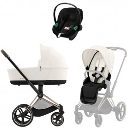 Коляска Cybex Priam IV Rosegold complete Aton S2 Moon Black Base One 4 в 1 Off White