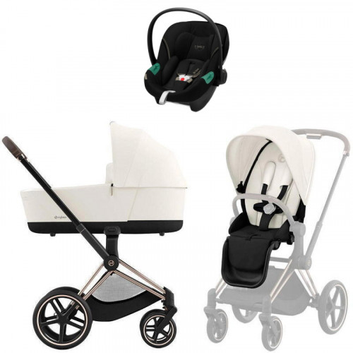 Коляска Cybex Priam IV Rosegold complete Aton S2 Moon Black Base One 4 в 1 Off White