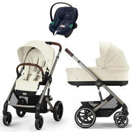 Коляска Cybex Balios S Lux TPE complete Aton S2 Ocean Blue Base One 4 в 1 Seashell Beige с дождевиками