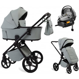 Детская коляска Peppy Monaco Plus 4 в 1 с автокреслом Welldon Crown 2 Grey и базой Mint (мятный), рама черная