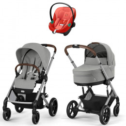Коляска Cybex Balios S Lux SLV complete Aton S2 Hibiscus Red Base One 4 в 1 Stone Grey с дождевиками