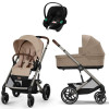 Коляска Cybex Balios S Lux TPE complete Aton S2 Moon Black Base One 4 в 1 Almond Beige с дождевиками