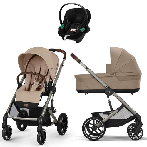 Коляска Cybex Balios S Lux TPE complete Aton S2 Moon Black Base One 4 в 1 Almond Beige с дождевиками